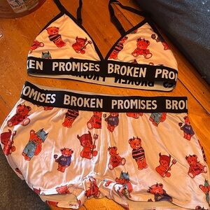 Broken Promises Women's Bear Print Lingerie Set - Black and White